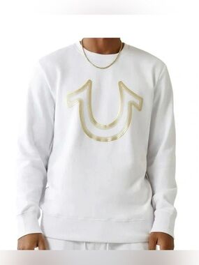 True Religion Men’s HS Foil Crewneck Y2K Sweatshirt Horseshoe Logo